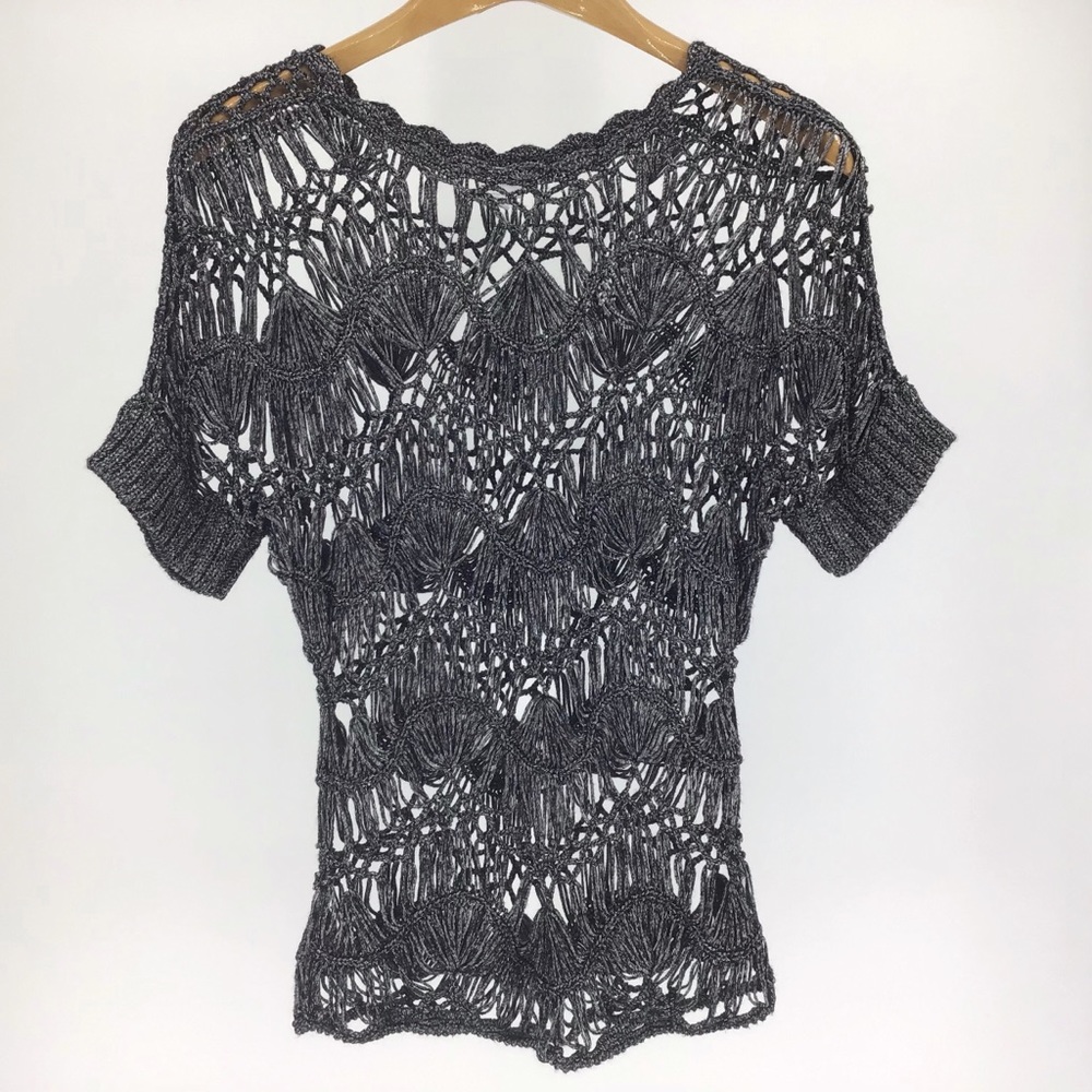 Suzy Shier Silver Grey Loose Macrame Sweater, XS